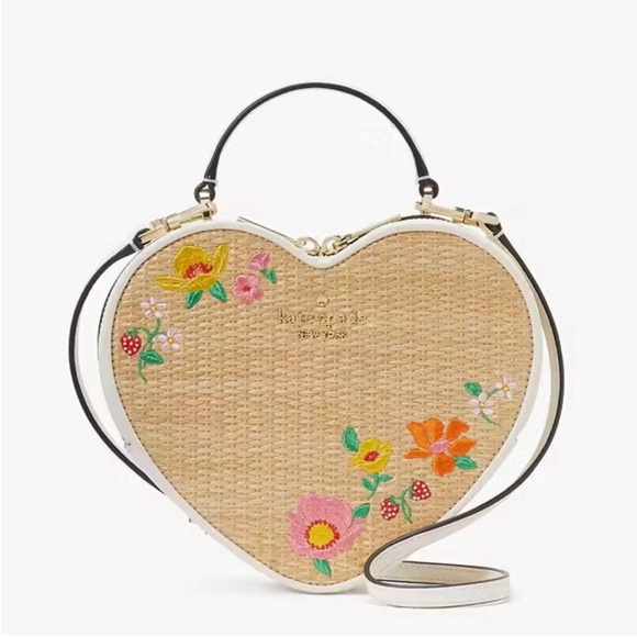 ♠️kate spade Love Shack Embroidered Rattan Heart Crossbody Meringue Multi NWT